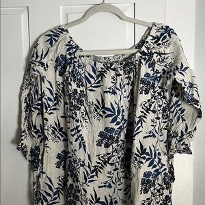 Francesca Bettini Navy/Black and Cream Linen Botanical Dress